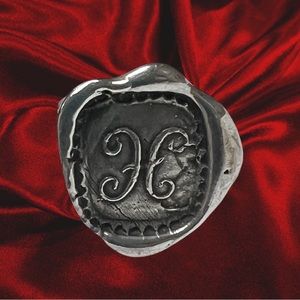 Ultra Rare Pyrrha “H” Signet Seal Ring in Sterling Silver Size 6.5